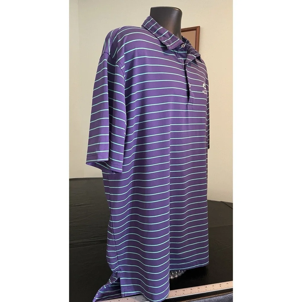 Peter Millar Polo Golf Shirt Mens XXL Bandon Dunes Purple Green Striped Collar